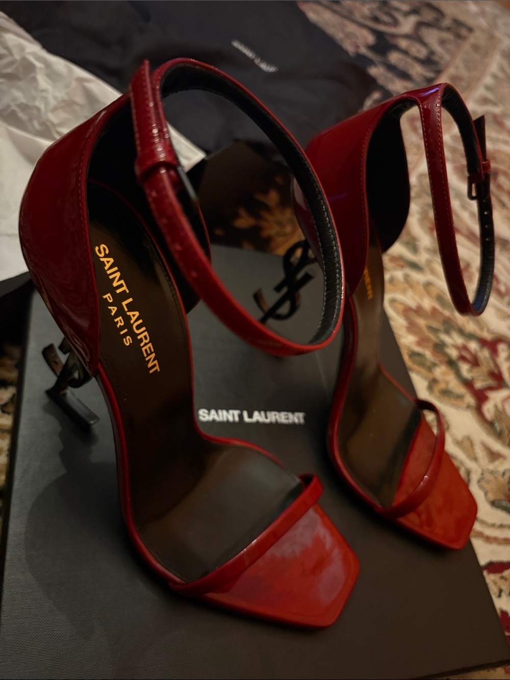 Saint Laurent Red Patent Leather Strappy Sandals - Picture 2 of 9